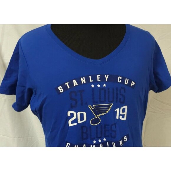 Fanatics St Louis Blues Womens XL 2019 Stanley Cup Champions V-Neck T Shirt - Picture 2 of 12